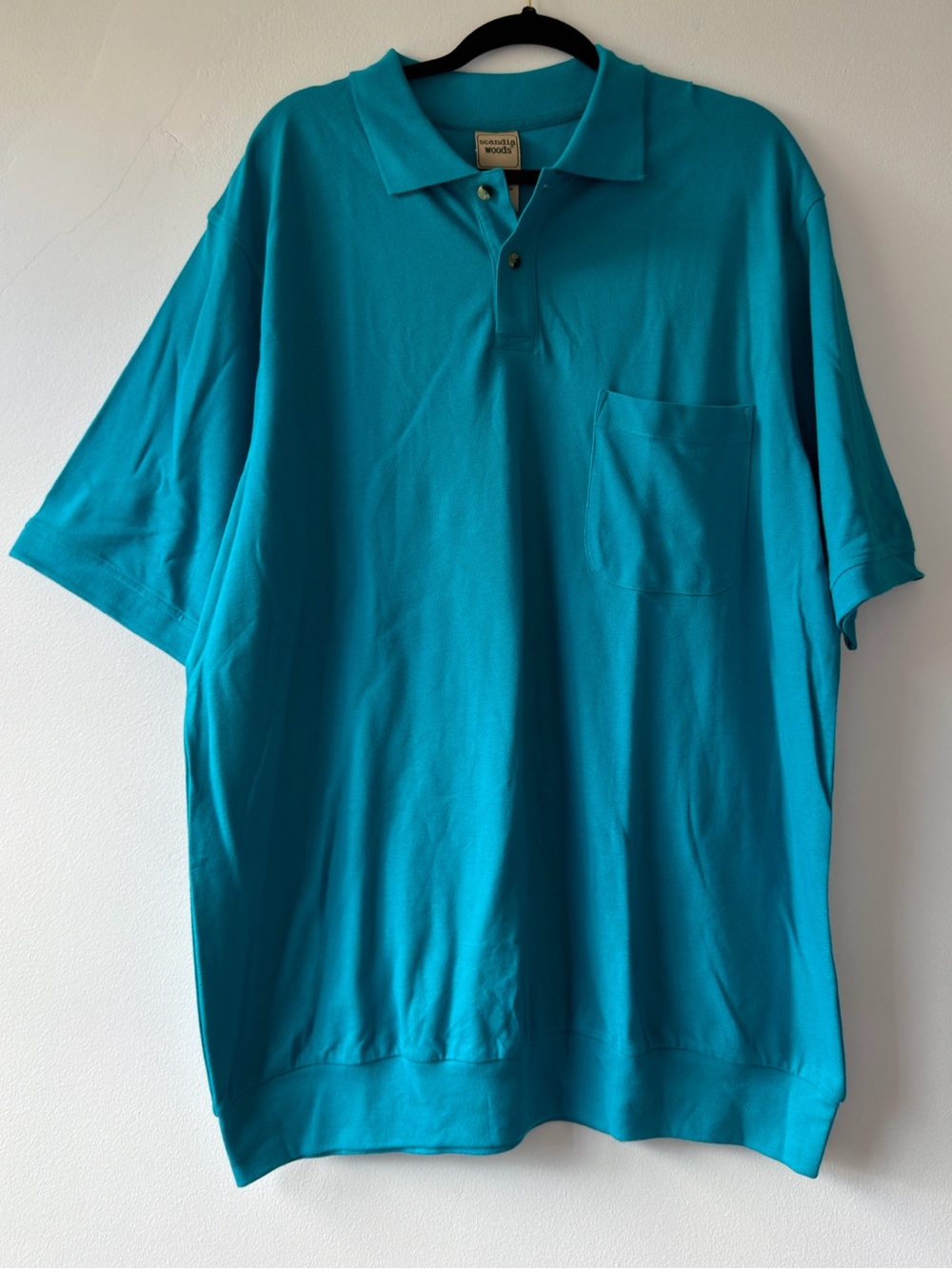 Scandia Woods Mens XL Tall Teal Blue Cotton Pique Short Sleeve Pocket Polo Shirt